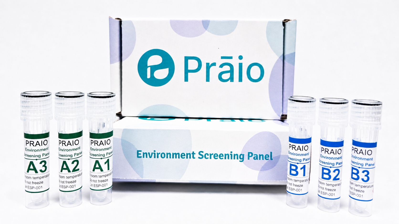 Praio Environment Screening Panel product box and labeled vials